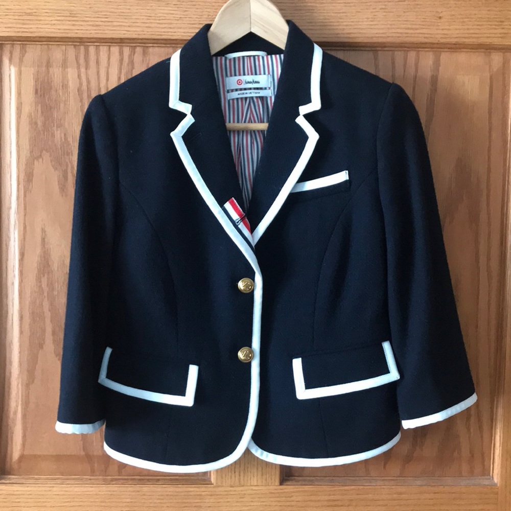 Neiman Marcus navy and white wool blazer